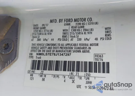 2018 Ford Transit Connect Xl из США, поврежденный, VIN NM0LS7E78J1347297